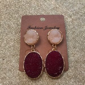 NWT Druzy Stone Earrings - Peach OR Burgundy + Ivory Teardrop Studs